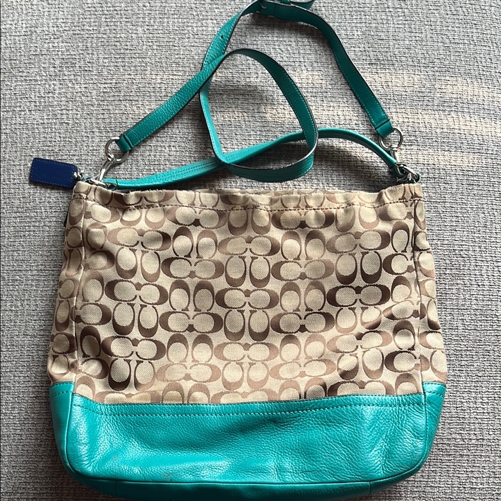 Coach Teal and Brown Signature Shoulder Bag - Picture 2 of 4